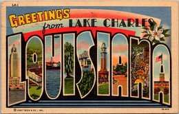 Greetings From Lake Charles Louisiana Large Letter Linen 1957 Curteich - Saluti Da.../ Gruss Aus...