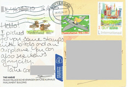 C2 : Netherlands Children Painting Art, Cartoon Airplane, Birds Stamps Used On Postcard - Covers & Documents