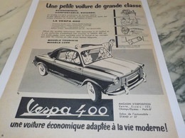 ANCIENNE  PUBLICITE PETITE VOITURE GRANDE CLASSE LA 400 DE  VESPA 1957 - Coches