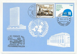 NORVEGE - Carte Postale ONU Cachets Exposition NORWEX 1980 Oslo Et TP ONU Maintien De La Paix Obl Genève 13/6/1960 - Cartas & Documentos