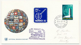 NORVEGE / ONU - 6 Documents ONU Avec Vignette Bleue "NORWEX 80" Oblit Diverses Et Stand ONU à L'expo - OSLO 1980 - Briefe U. Dokumente