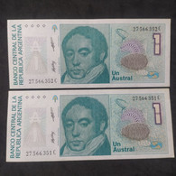 Argentina – Lote 2 Billetes Banknote Consecutivos De 1 Austral – Serie C – Año 1988 - Argentine