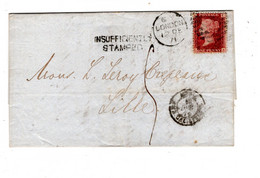 1871 , 1 P. , Clear Canc. " LONDON" -" INSUFFICIENTLY STAMED ",cover  To Lille In France - Storia Postale