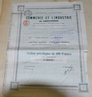 Commerce Et L'industrie Du Caoutchouc - Cureghem-lez-Bruxelles - Action Privilégiée De 100 Frs. Au Porteur - 1899. - Industry