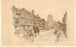 "Horse.man In A Village Street" Old Vintage Art Postcard - Caballos