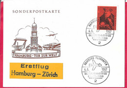 GERMANIA - ERSTFLUG SWISSAIR - HAMBURG/ ZURICH *4.6.1967* SU CARTOLINA - NO ANNULLO D'ARRIVO - Primi Voli