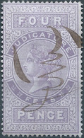 Great Britain-ENGLAND,Queen Victoria,1880-1900 Revenue Stamp Tax Fiscal,JUDICATURE FEES,4 Pence,Used - Fiscaux