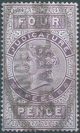 Great Britain-ENGLAND,Queen Victoria,1880-1900 Revenue Stamp Tax Fiscal,JUDICATURE FEES,4 Pence,Used - Fiscaux