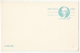 US 1981 Isalah Thomas Postal Stationery Postcard (UX89) Not Posted B230120 - 1981-00