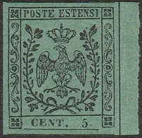 9 Modena 1852 - 5 C. Verde Oliva Con Punto Dopo Le Cifre N. 8 Posizione 100 Del Foglio. Cat. € 2400,00. Francobollo Con - Modena