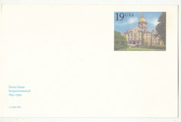 US 1991 University Of Notre Dame Postal Stationery Postcard (UX157) Not Posted B230120 - 1981-00