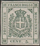 13 Modena 1859 - Governo Provvisorio 5 C. Verde N. 12. Cert. A. Bolaffi. Cat. € 2400,00. SPL - Modena