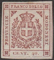 17 Modena 1859 - Governo Provvisorio 40 C. Rosa Carminio N. 17. Cat. € 300,00. Cert. Todisco. SPL - Modena