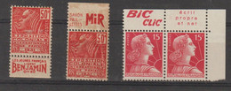 6063 Lot De 4 Timbres Publicitaire Publicité BIC CLIC SAVON MIR BENJAMIN EXPO COLONIALE 1931 - Unused Stamps