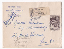 Enveloppe Publicitaire 1953, Pâtisserie Maison P. Vandewalle, Paris, En Recommandé. - 1921-1960: Modern Period