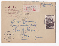 Enveloppe Publicitaire 1953, E. Chambrier Pâtisserie, Paris, En Recommandé. - 1921-1960: Période Moderne