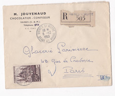 Enveloppe Publicitaire 1953, M. Jouvenaud, Chocolatier Confiseur, Vaires Sur Marne, En Recommandé. - 1921-1960: Periodo Moderno