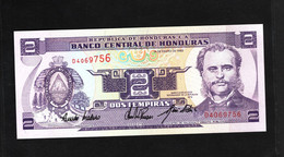 Honduras, 2 Lempiras, 1993 "Bars On Upper And Lower Margin On Front" Issue - Honduras