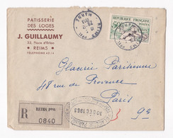 Enveloppe Publicitaire 1953 Pâtisserie Des Loges, J. Guillaumy , Reims , En Recommandé. - 1921-1960: Modern Period