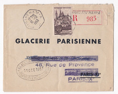 Enveloppe Publicitaire 1953, Glacerie Parisienne, Paris, Tampon Ouistreham  En Recommandé. - 1921-1960: Période Moderne