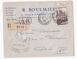 Enveloppe Publicitaire 1953, R. BOULMIER, Paris, En Recommandé. - 1921-1960: Modern Period