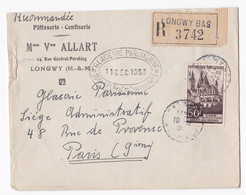 Enveloppe Publicitaire 1953, Pâtisserie Confiserie, Mme Vve Allart,  Longwy , En Recommandé. - 1921-1960: Période Moderne