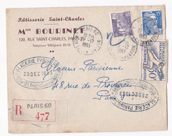 Enveloppe Publicitaire 1953, Pâtisserie Saint Charles, M. Bourinet, Paris ,en Recommandé. - 1921-1960: Période Moderne