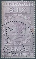 Great Britain-ENGLAND,Queen Victoria,1870-1800 Revenue Stamp Tax Fiscal,JUDICATURE FEES,6 Pence,PERFIN - Used - Fiscaux