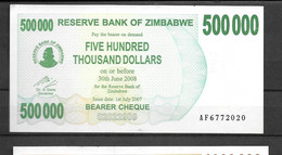 Zimbabwé: 500 000 Dollar Issue Le 1/07/2007 - Zimbabwe