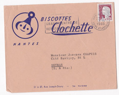 Enveloppe Publicitaire 1960, Biscottes Clochette Nantes , Pour Sevran. - 1921-1960: Période Moderne