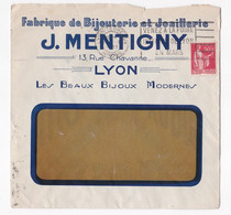Enveloppe Publicitaire 1933. Fabrique De Bijouterie Et Joaillerie , J. Mentigny , Lyon . - 1921-1960: Période Moderne