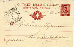 Cartolina Postale Regno 10c., Per Piana Di Cerchiara, Calabria, 1903 - Interi Postali