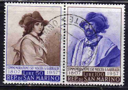 REPUBBLICA DI SAN MARINO 1957 GARIBALDI LIRE 50+100 COPPIA PAIR USATO USED OBLITERE' - Usados