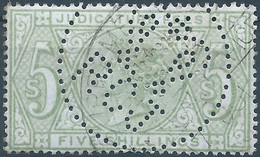 Great Britain-ENGLAND,Queen Victoria,1870-1800 Revenue Stamp Tax Fiscal,JUDICATURE FEES,5 Shillings,PERFIN - Used - Fiscaux