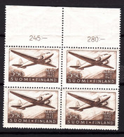 Finland Airmail 1944 Mi#283 Mint Never Hinged Piece Of 4 - Unused Stamps