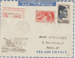 1950 - OCEANIE - 1°LIAISON AERIENNE AIR FRANCE TAHITI à PARIS ! - ENVELOPPE RECOMMANDEE De PAPEETE - Brieven En Documenten