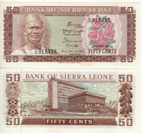 SIERRA  LEONE  50  Cents   P4e    Dated  04.08.1984   (President Siaka Stevens + Bank Building At Back) - Sierra Leona