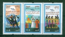 EGYPT / 2019 / EUROMED POSTAL / EGYPTIAN HERITAGE COSTUMES / MARINE ; NUBIAN ( UPPER EGYPT ) & PHARAONIC COSTUMES / MNH - Neufs
