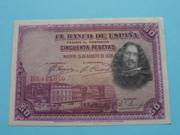 50 Pesetas > Cincuenta > 15de Agosto De 1928 ( B7,445,059 ) > ( For Grade, Please See SCANS ) Circulated ! - 50 Peseten