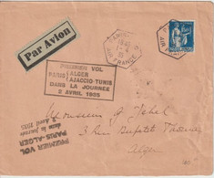 1935 - 1°LIAISON AERIENNE PARIS ALGER AJACCIO TUNIS DANS LA JOURNEE ! - ENVELOPPE PARIS AIR FRANCE => ALGER - Erst- U. Sonderflugbriefe