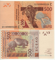 BURKINA FASO  500 Francs  P319C   ( 2021  Africa Outline + Hippopotami At Back ) - Burkina Faso