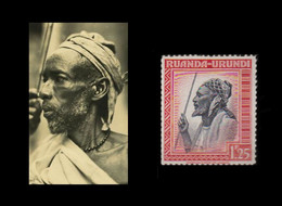 1942 ** RUANDA-URUNDI = RU 136 MNH RED CHIEF WITH SPEAR / PHOTO CARD FOR FREE [ 10,5 X 9,4 Mm ] - Unused Stamps