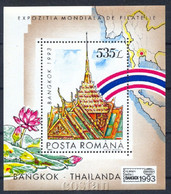 1993 Thai Pagoda,Water Lily Flower,Rainbow,Map,Bangkok/Thailand,World Stamp Exhibition,Romania,Bl.284 MNH - Unused Stamps