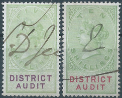 Great Britain-ENGLAND,Queen Victoria,1870-1800 Revenue Stamp Tax Fisca,DISTRICT AUDIT,5 & 10 Shillings,Used - Fiscales