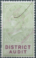 Great Britain-ENGLAND,Queen Victoria,1870-1800 Revenue Stamp Tax Fisca,DISTRICT AUDIT, 5 Shillings,Used - Fiscale Zegels