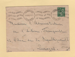 Enveloppe Adressee A L Administrateur De L Action Francaise à Limoges - 1940 - Clermont Ferrand - Bon D Armement - Oorlog 1939-45