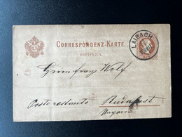 AUSTRIA 1877 POSTCARD LAIBACH TO BUDAPEST 24-11-1877 OOSTENRIJK OSTERREICH - Lettres & Documents