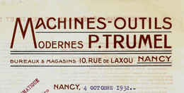 1932 ENTETE P. TRUMEL Nancy MACHINES OUTILS INDUSTRIE MECANIQUE =>Coopérative Agricole De Veuxhaulles B.E.V.HISTORIQUE - 1900 – 1949