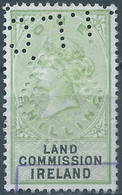 Great Britain-ENGLAND,Queen Victoria,1870-1900 Revenue Stamp Tax Fisca,LAND COMMISSION IRELAND,1 Shilling,PERFIN,Used - Fiscales