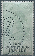 Great Britain-ENGLAND,Queen Victoria,1870-1900 Revenue Stamp Tax Fisca,LAND COMMISSION IRELAND,1 Shilling,PERFIN,Used - Fiscale Zegels
